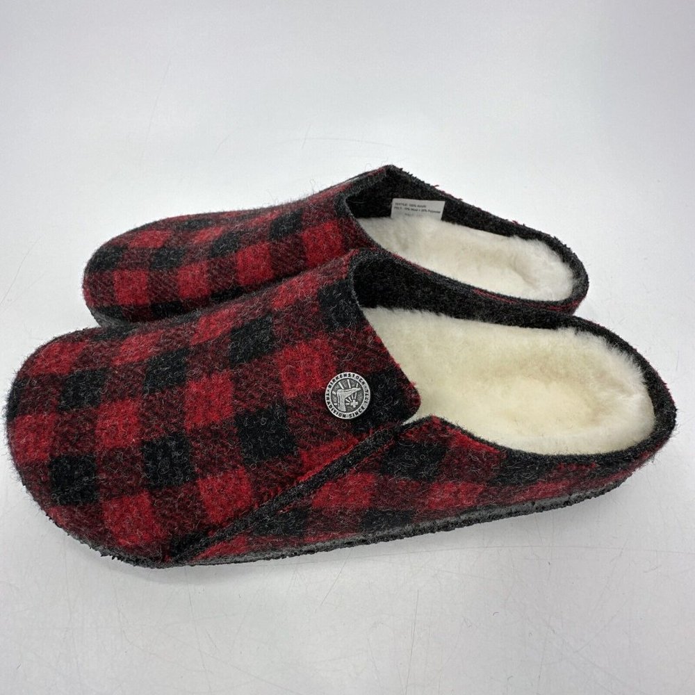 Birkenstock Zermatt Rivet Women’s 8 Wool Clogs Narrow Unisex Slippers Plaid Red - Picture 3 of 12